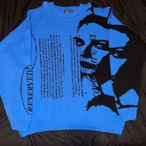 Boohoo Blue and Black Graphic Crewneck Sweater